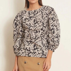 Merlette Carslile floral-print smocked shoulder tie waist cotton blouse medium